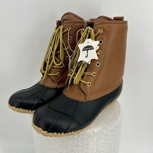 Mens Boots Leather Insulated Waterproof 6-Eyelet Snow Winter Duck Shoe -  8 NEW